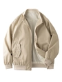 Herren Harrington Jacke in Beige mit Rippbündchen und Druckknopftaschen auf weißem Hintergrund - XS / Gebrochenes Weiß