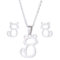 Set di gioielli minimalisti in acciaio inossidabile con ciondolo a gatto e orecchini - Stile Gatto Argento (007)