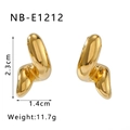 Detail view of 18K gold plated geometric stud earrings with dimensions and weight info - Twisted Streamline Style (NB-E1212)