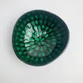 Coconut shell bowl with green teardrop shell inlay patterns for home decor - Green Water Drop Style