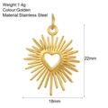 Goldener herzförmiger Edelstahlanhänger mit Sonnenstrahlen, 18mm x 22mm Schmuckstück - Sonne Herz