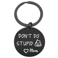 Black stainless steel keychain with Don't Do Stupid Mom engraving and heart charm - Black STUPID-MOM
