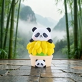 Modern black and white panda figurine with yellow accents in a bamboo forest scene - No Anxiety Panda Ornament (1081-12)