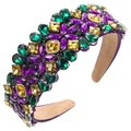 Détails du serre-tête baroque avec cristaux luxueux émeraude et violets étincelants - Modèle entièrement pavé de grands strass (FG1441-Grand strass)