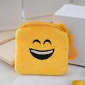 Yellow square plush coin purse with embroidered smiling face and matching hook - Style 10