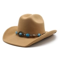 Chapeau de cowboy western classique en laine camel avec bandeau perlé turquoise - M(56-58cm) / Camel