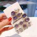 Elegant purple crystal and imitation pearl hair clip set with gold-plated finish - Crystal Purple 5-Piece Set