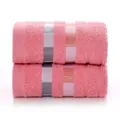 Pink cotton face towel set with contrasting stripes on minimalist white background - Striped - Pink