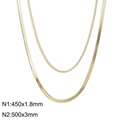 Double layered 18k gold plated stainless steel snake and box chain necklace set - Gold Box Chain 450x1.8mm and Snake Chain 500x3mm (KN232359-Z)