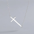 Collana minimalista in argento sterling S925 con pendente a croce laterale da donna - Argento 925 / Oro Bianco