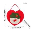 Red heart-shaped felt Christmas bag featuring a snowman applique and dimensions info - Snowman Style (Red)