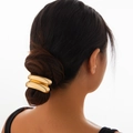 Polished gold double-layered wavy metal hair cuff for ponytail hair styling - Gold Double Layer (0572)
