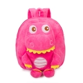 Cute pink plush dinosaur backpack for toddlers with yellow details and soft fabric - Rose Red