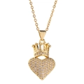 Collier cœur et couronne doré orné de cristaux brillants sur une chaîne élégante - Style Coeur avec Couronne