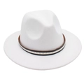 Detailed view of a white wool fedora hat featuring a leather band with silver star studs - M (56-58cm) / White