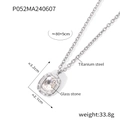 Titanium steel necklace featuring a rectangular textured pendant with a clear glass stone - Silver Necklace