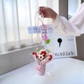 Handmade crochet puff flower bouquet in a pink gift bag with LED fairy lights - Gift Bag + Greeting Card / Red Fairy Puff Hug Bucket