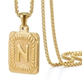 Collar hip hop de acero inoxidable chapado en oro de 18K con colgante letra N - Oro N