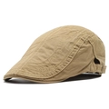 Men's khaki cotton flat cap with GD-YST embroidery and adjustable metal buckle - 56-59cm / Khaki