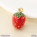 Red strawberry fruit pendant with golden leaves and enamel finish, 20x12mm DIY jewelry - Gold Dotted Red Strawberry Pendant (KLJ10244-ZGC)