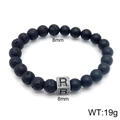 Lava stone and matte bead bracelet with 8mm letter R engraved metal cube - Letter R (KB122514-Z) / 8mm