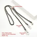 Adjustable silver chain strap with black leather weave and metal ball buckle for handbags - Black Leather Silver Chain + Silver Grid Ball + 3-Point Gate Hook