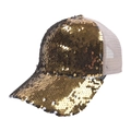 Sparkling gold sequin baseball cap with breathable beige mesh panels for sun protection - Adjustable / Gold