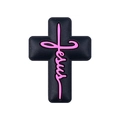Schwarzer Kreuz-Schuhanhänger aus PVC mit rosa Jesus-Schriftzug für Schuhe - Schwarze Basis Rosa Text