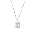 Elegant silver titanium steel necklace featuring a square white shell pendant with letter U - Letter U