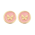French vintage gold earrings with pink enamel and 3D butterfly relief detail - Pink