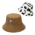 Brown canvas bucket hat with cowgirl embroidery and cow print sun hat set - Brown Cow Embroidery