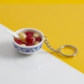 Realistic mini blue and white porcelain bowl keychain with dessert and white spoon - No.6 Red Date and Lotus Seed (Model)
