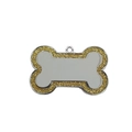 Detailed close-up of bone-shaped zinc alloy pet ID tag with gold glitter and silver finish - Yellow