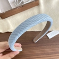 Light blue wide padded headband with twill texture for a high-volume look - Blue Plaid