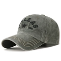 Vintage grey washed baseball cap with Dallas 1841 embroidery and yellow stitched brim - Adjustable / Army Green