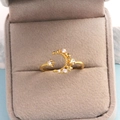 Bague ouverte dorée élégante ornée d'éléments lune et étoile étincelants en zircone - Or / Style Lune Étoile (Style 40)