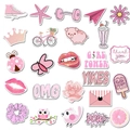 Vista plana de pegatinas rosas impermeables con diseños de garabatos de estilo de vida - 50 Hojas/Juego / Serie Rosa AZ052