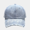 Vintage washed light blue denim baseball cap with distressed brim and six-panel design - Adjustable / Blue Denim