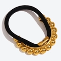 Elastic black hair tie with 18K gold plated metal bar and spherical stud details - Beaded Arrangement Hair Rope-Gold