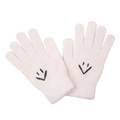 Minimalist cream knit gloves with black smiley face embroidery for winter outdoor warmth - One Size / White