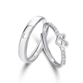 Silver S925 couple rings set with hollow heart and small zircon stone accents - Hollow Heart Zircon