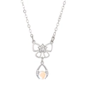 Silver constellation necklace with hollow bow and teardrop cat eye stone pendant - Virgo (K-1483)