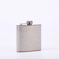 Detail shot of 6oz stainless steel hip flask decorated with sparkling rhinestones - 6oz / Painted Rose Gold Full Rhinestone 180ml