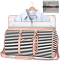 Detail of striped travel garment bag with pink trim and internal mesh organizer - Black & Pink Stripes + Toiletry Bag