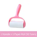 Pink portable lint roller with ergonomic handle and one 50-sheet adhesive refill roll - Pink (1 Handle + 1 Roll - 50 Sheets)