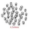 Polierte silberne Edelstahl-Abstandsperlen 4.3x4mm mit Streifen für DIY-Schmuck - 4mm / Stahlfarbe