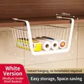 White retractable metal under-cabinet hanging basket for kitchen storage and organization - Simple Medium Size / White
