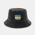 Detail of washed cotton bucket hat with Ukraine flag embroidery and metal eyelets - One Size / Ukraine Flag Black