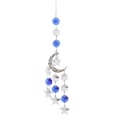 Bohemian silver moon suncatcher with blue crystal beads and hanging clear stars - Medium Blue Moon Silver Frame