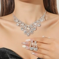 Elegant silver-toned bridal jewelry set featuring a sparkling V-shaped rhinestone necklace - Elegant Luxury Full Diamond Set(DTN14026807S)